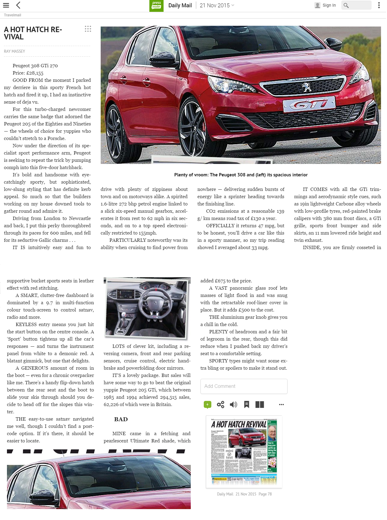 A Hot Hatch Revival on the 308 GTi by the Daily Mail
